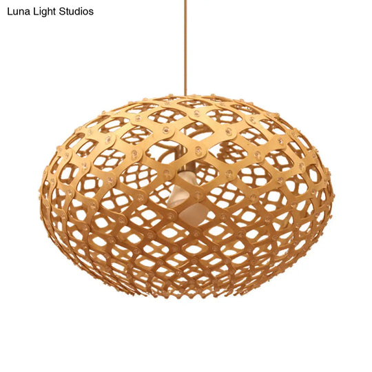 Contemporary Wood Suspension Pendant Light - Global Design 1 Bulb Beige 16/19.5 Wide