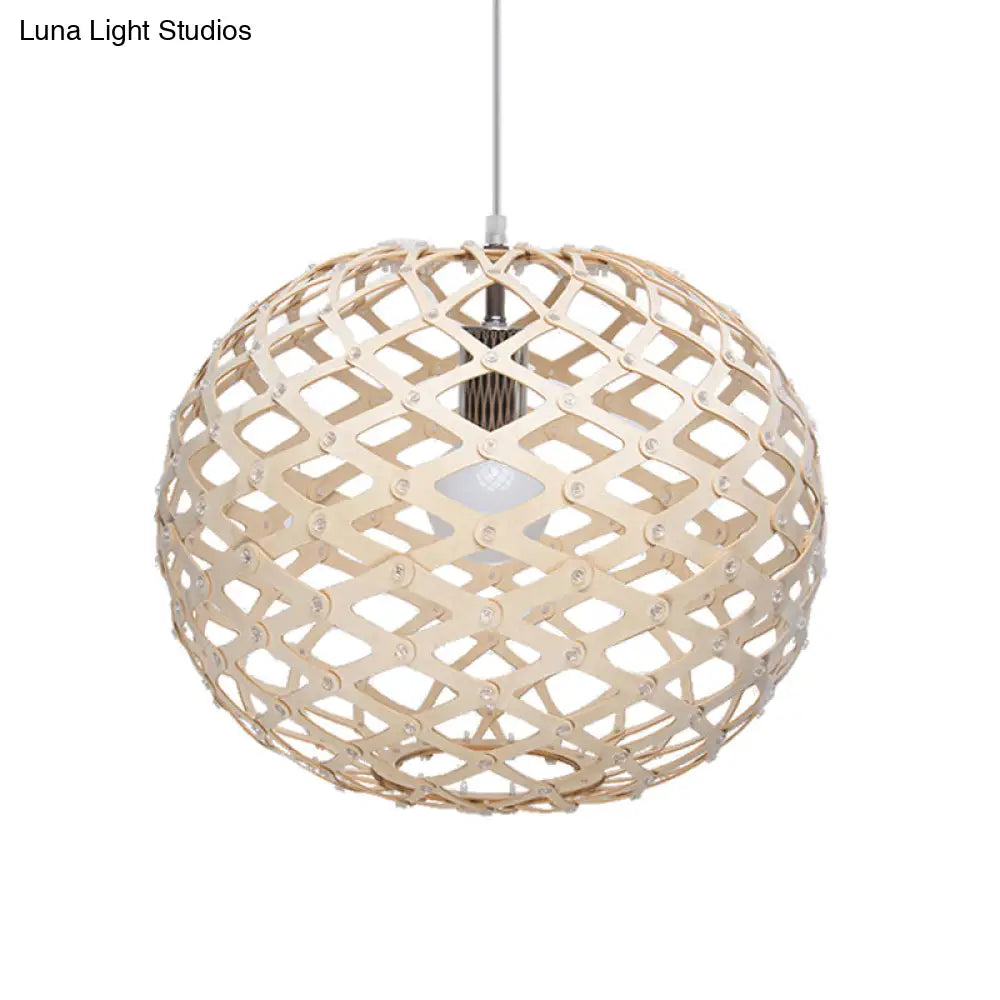 Contemporary Wood Suspension Pendant Light Kit - Global Design 1 Bulb Beige 16’/19.5’ Wide