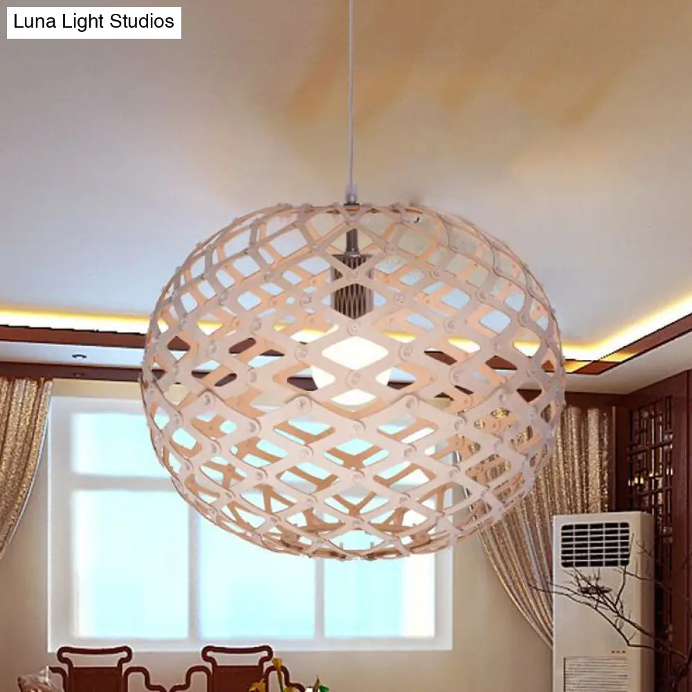 Contemporary Wood Suspension Pendant Light Kit - Global Design 1 Bulb Beige 16’/19.5’ Wide