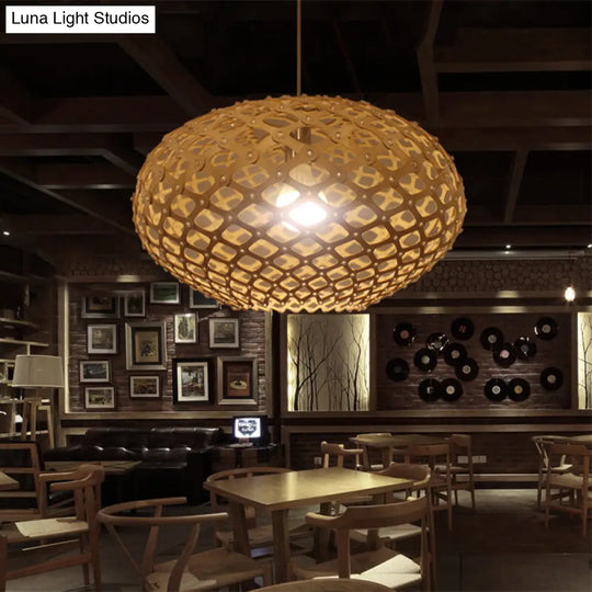 Contemporary Wood Suspension Pendant Light - Global Design 1 Bulb Beige 16/19.5 Wide