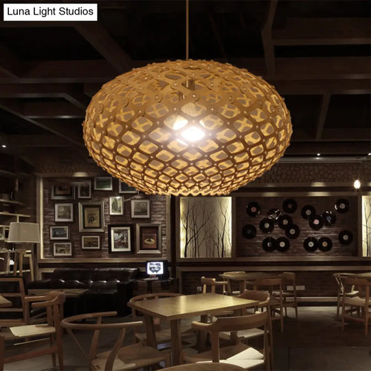 Contemporary Wood Suspension Pendant Light Kit - Global Design 1 Bulb Beige 16’/19.5’ Wide