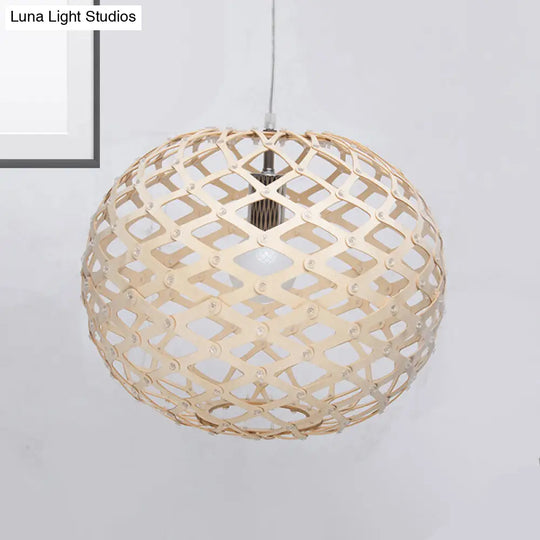 Contemporary Wood Suspension Pendant Light - Global Design 1 Bulb Beige 16/19.5 Wide