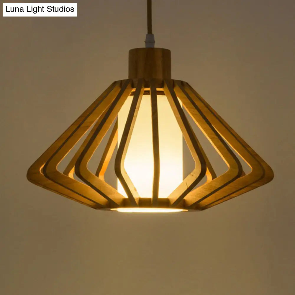 Contemporary Wood Tapered Pendant Light - Single-Bulb Corridor Suspension Fixture