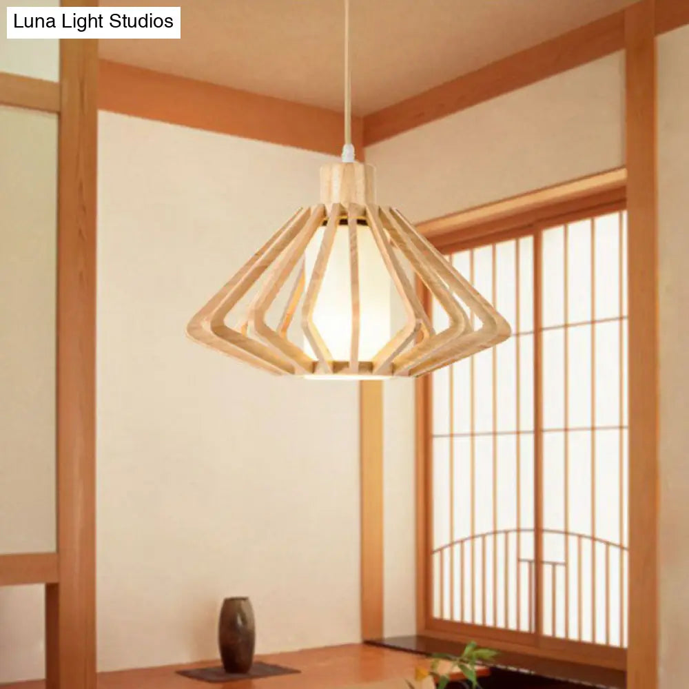 Contemporary Wood Tapered Pendant Light - Single-Bulb Corridor Suspension Fixture