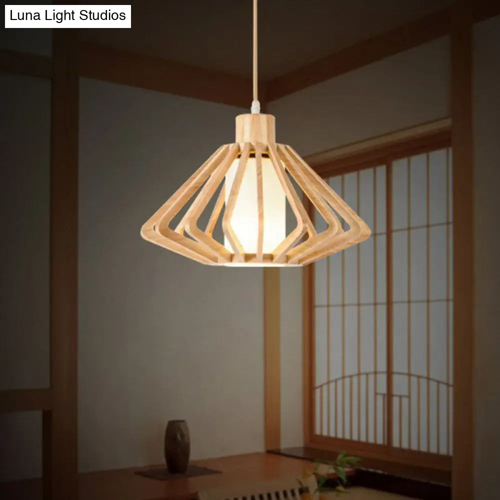 Contemporary Wood Tapered Pendant Light - Single-Bulb Corridor Suspension Fixture