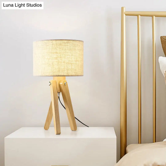 Contemporary Wood Task Lamp With Straight Sided Shade And Fabric Ideal For Reading Book Light