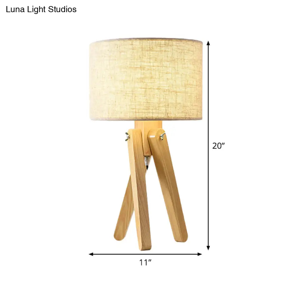 Contemporary Wood Task Lamp With Straight Sided Shade And Fabric Ideal For Reading Book Light