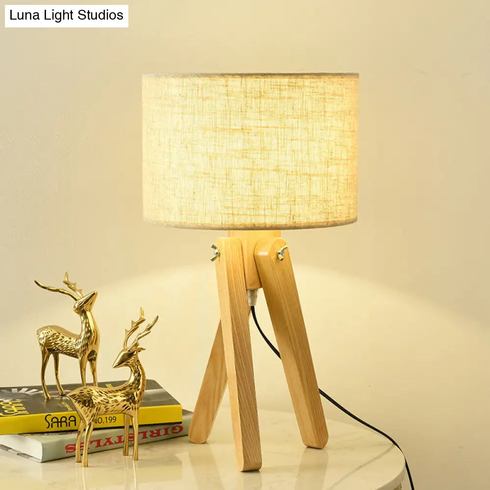 Contemporary Wood Task Lamp With Straight Sided Shade And Fabric Ideal For Reading Book Light