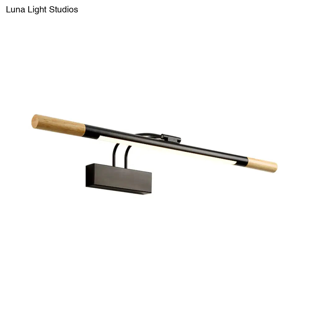 Contemporary Wooden Armed Led Vanity Light: 1-Light Black/White Wall Sconce Lamp For Bathroom