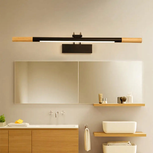 Contemporary Wooden Armed Led Vanity Light: 1-Light Black/White Wall Sconce Lamp For Bathroom