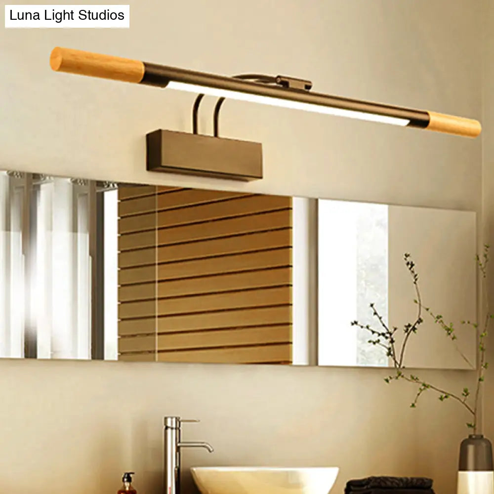 Contemporary Wooden Armed Led Vanity Light: 1-Light Black/White Wall Sconce Lamp For Bathroom