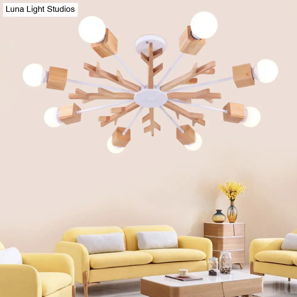 Contemporary Wooden Branch Chandelier Pendant For Living Room