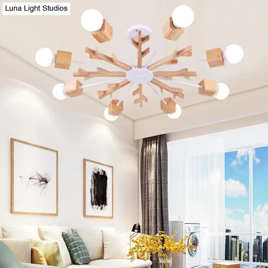 Contemporary Wood Branch Chandelier Pendant Light - Stylish Living Room Hanging 8 /