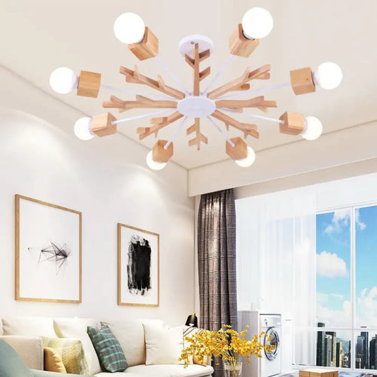 Contemporary Wooden Branch Chandelier Pendant For Living Room 8 / Wood