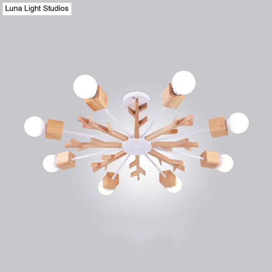 Contemporary Wooden Branch Chandelier Pendant For Living Room