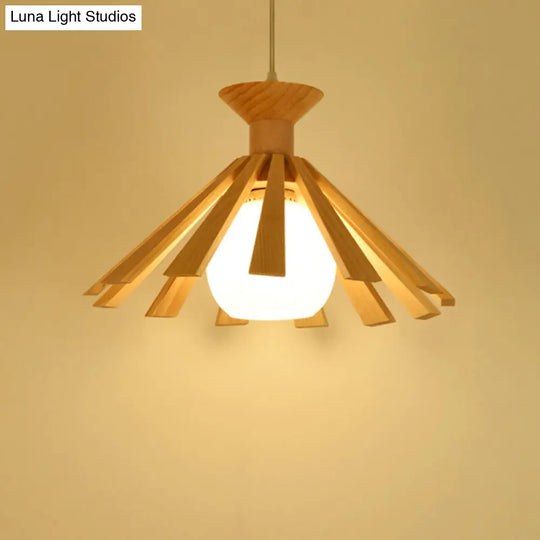 Contemporary Wood Pendant Ceiling Light With Cream Glass Shade - Perfect For Dining Rooms