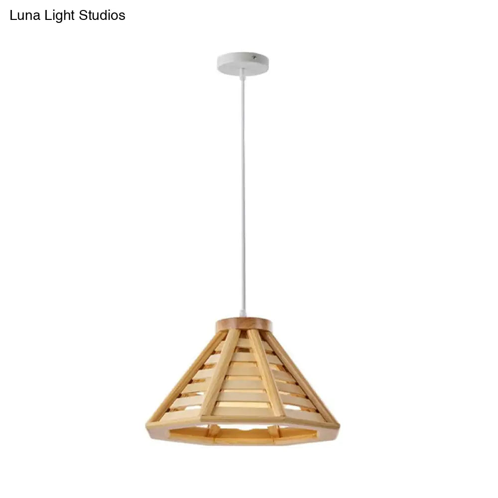 Contemporary Wooden Pendant Ceiling Light With Cream Glass Shade - Single-Bulb Dining Room Hanging