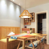 Contemporary Wooden Pendant Ceiling Light With Cream Glass Shade - Single-Bulb Dining Room Hanging