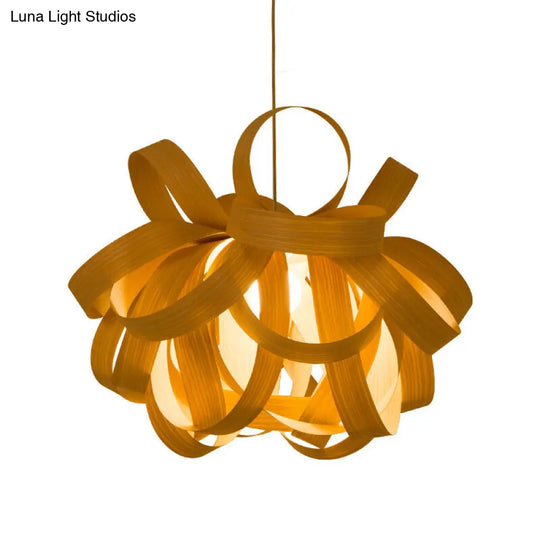 Contemporary Wooden Pendant Lamp With Twist Design - 1 Light Beige Hanging For Living Room 18/23.5