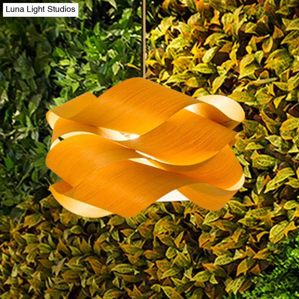 Contemporary Wooden Pendant Lamp With Twist Design - 1 Light Beige Hanging For Living Room 18/23.5