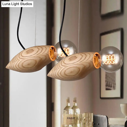 Contemporary Wooden Pendant Light Fixture - Open Bulb Restaurant Hanging Wood