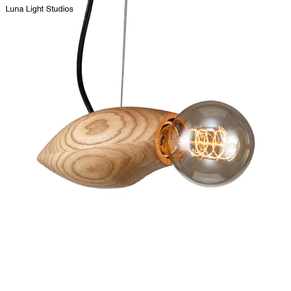 Contemporary Wooden Pendant Light Fixture - Open Bulb Restaurant Hanging