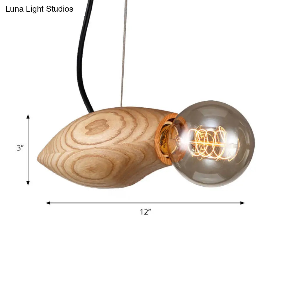 Contemporary Wooden Pendant Light Fixture - Open Bulb Restaurant Hanging