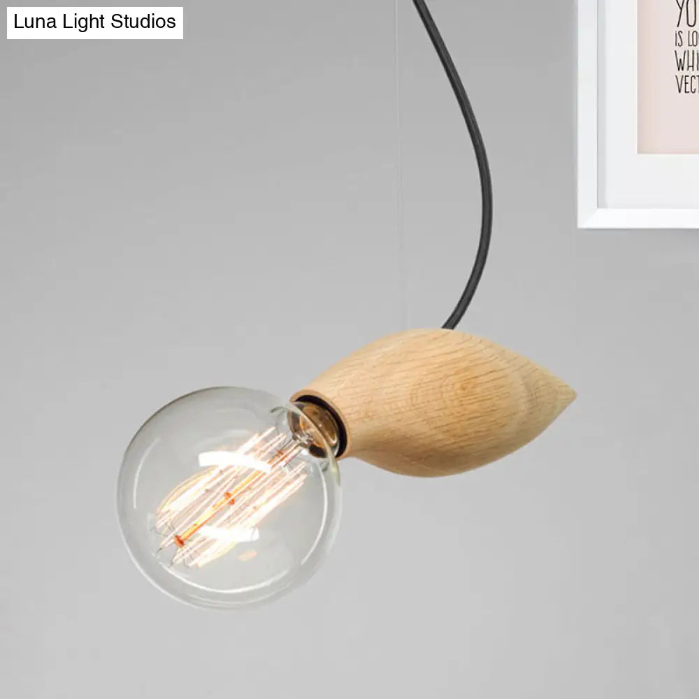 Contemporary Wooden Pendant Light Fixture - Open Bulb Restaurant Hanging