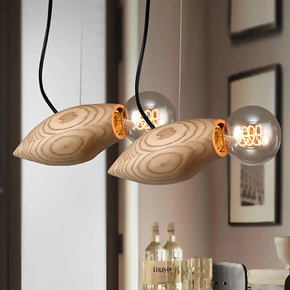 Contemporary Wooden Pendant Light Fixture - Open Bulb Restaurant Hanging Wood