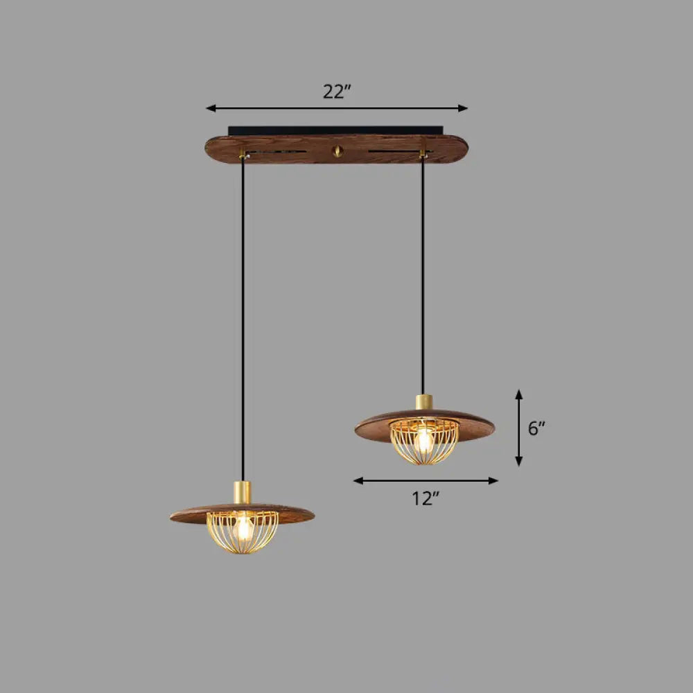 Contemporary Wooden Pendant Light With Cage Bottom - 1-Light Hanging Ceiling Fixture 2 / Coffee