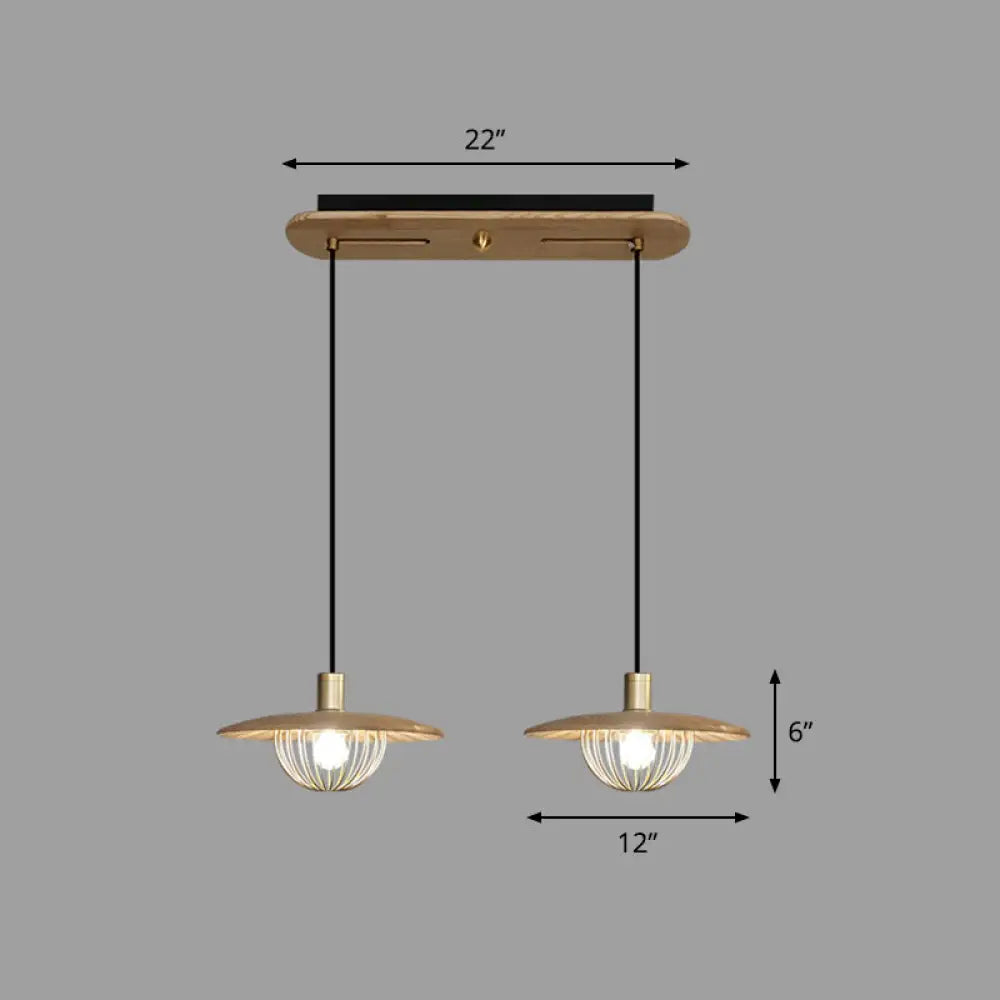 Contemporary Wooden Pendant Light With Cage Bottom - 1-Light Hanging Ceiling Fixture 2 / Wood