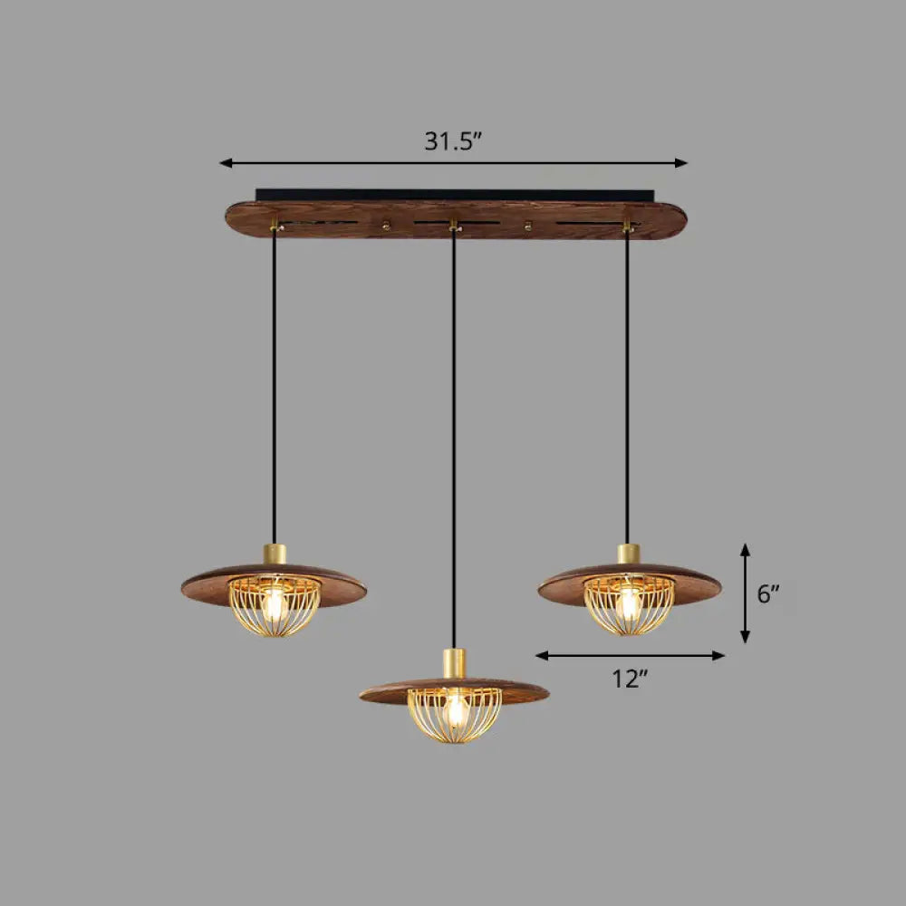 Contemporary Wooden Pendant Light With Cage Bottom - 1-Light Hanging Ceiling Fixture 3 / Coffee