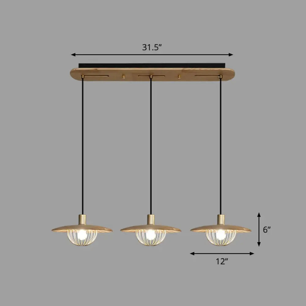 Contemporary Wooden Pendant Light With Cage Bottom - 1-Light Hanging Ceiling Fixture 3 / Wood