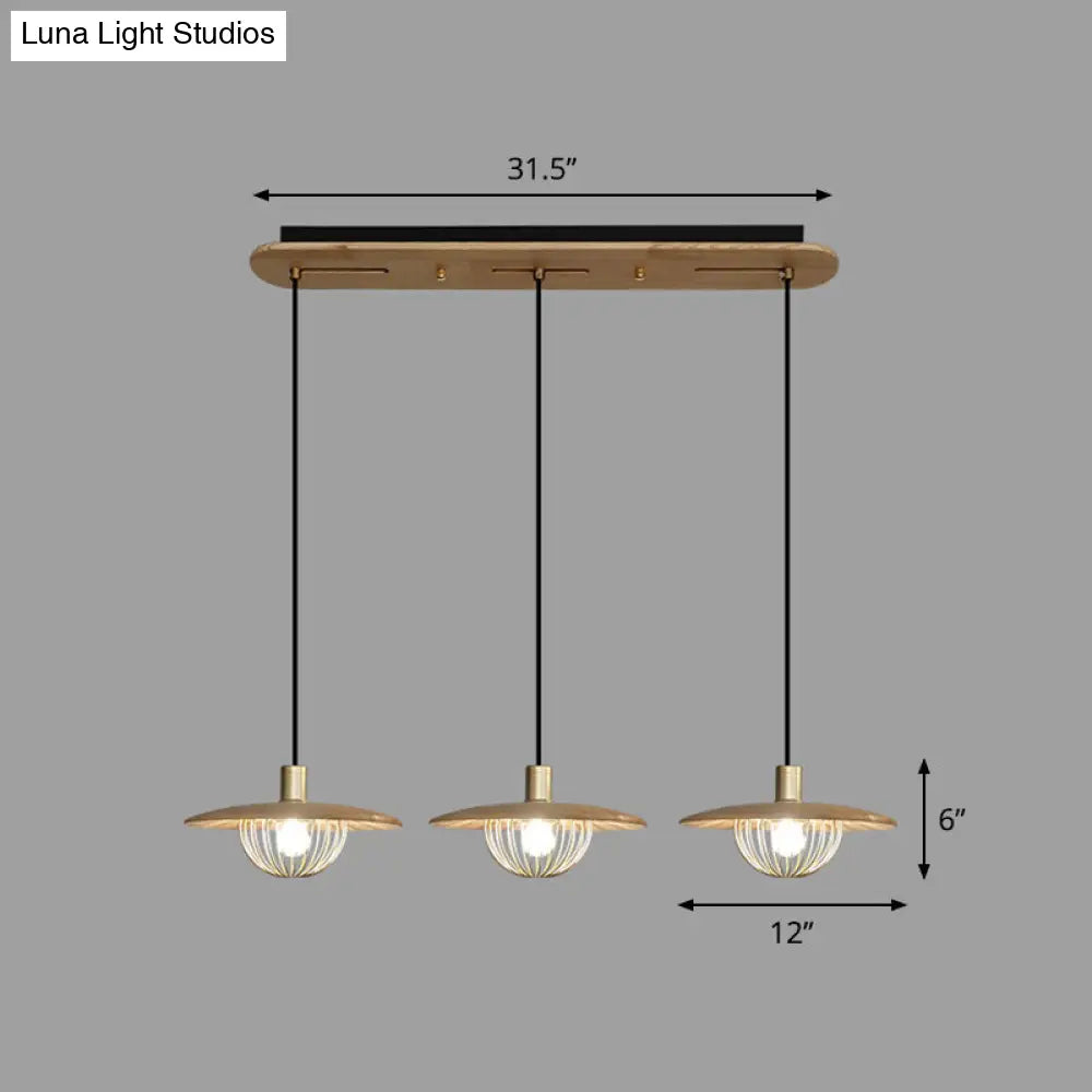 Contemporary Disc Pendant Light With Wooden Finish And Cage Bottom - 1-Light Ceiling Lighting 3 /