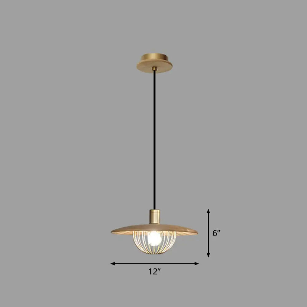 Contemporary Wooden Pendant Light With Cage Bottom - 1-Light Hanging Ceiling Fixture 1 / Wood