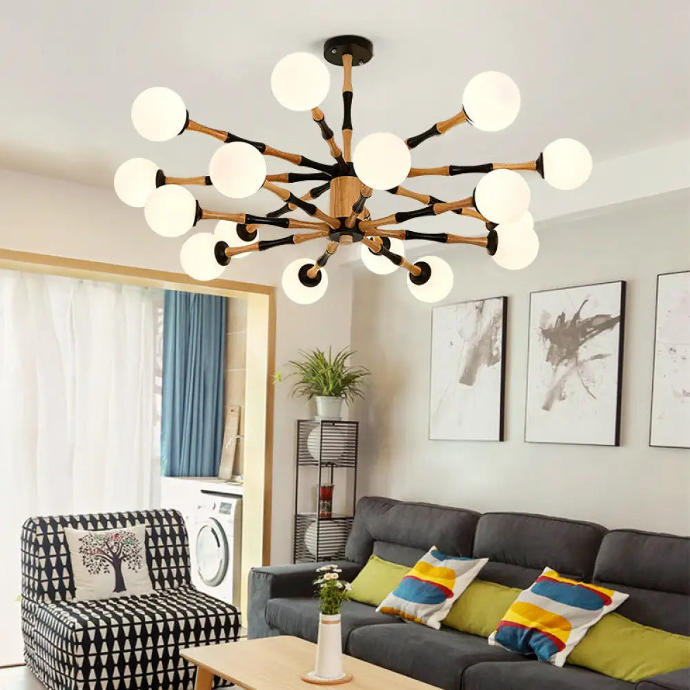 Contemporary Wooden Sputnik Chandelier - 6/8/12 Lights Hanging Pendant Lamp For Bedroom 16 / Black