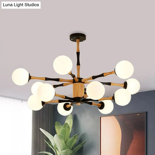 Contemporary Wooden Sputnik Chandelier - 6/8/12 Lights Hanging Pendant Lamp For Bedroom