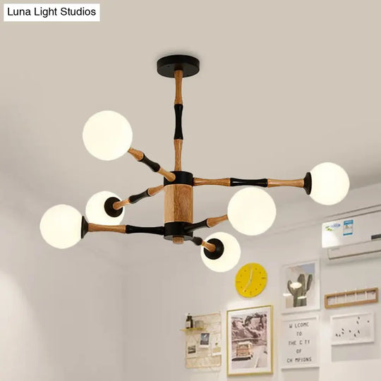 Contemporary Wooden Sputnik Chandelier - 6/8/12 Lights Hanging Pendant Lamp For Bedroom