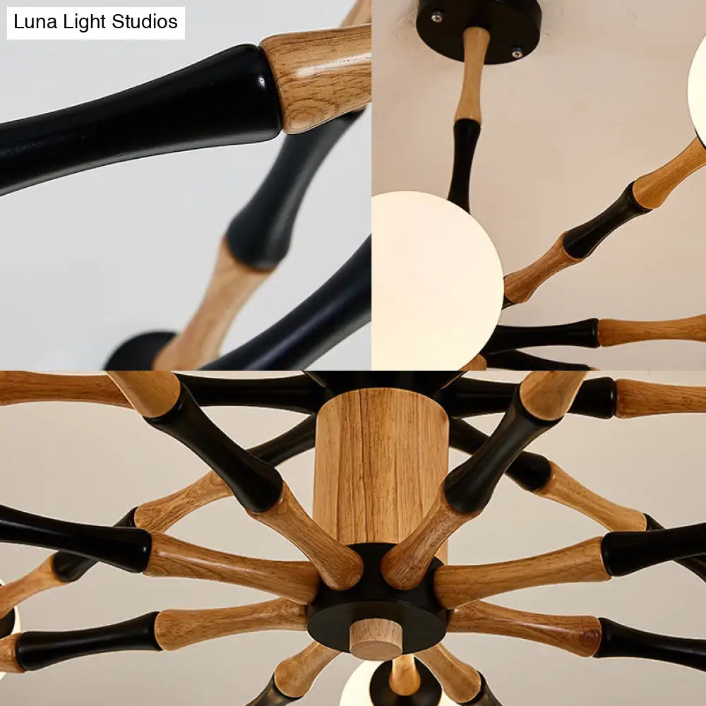 Contemporary Wooden Sputnik Chandelier - 6/8/12 Lights Hanging Pendant Lamp For Bedroom