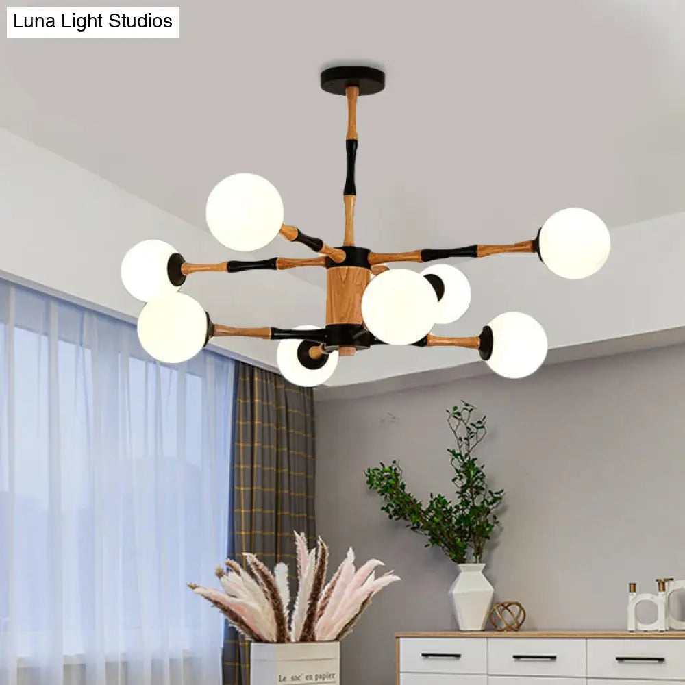 Contemporary Wooden Sputnik Chandelier - 6/8/12 Lights Hanging Pendant Lamp For Bedroom