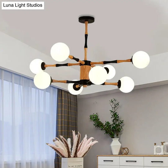 Contemporary Wooden Sputnik Chandelier - 6/8/12 Lights Hanging Pendant Lamp For Bedroom