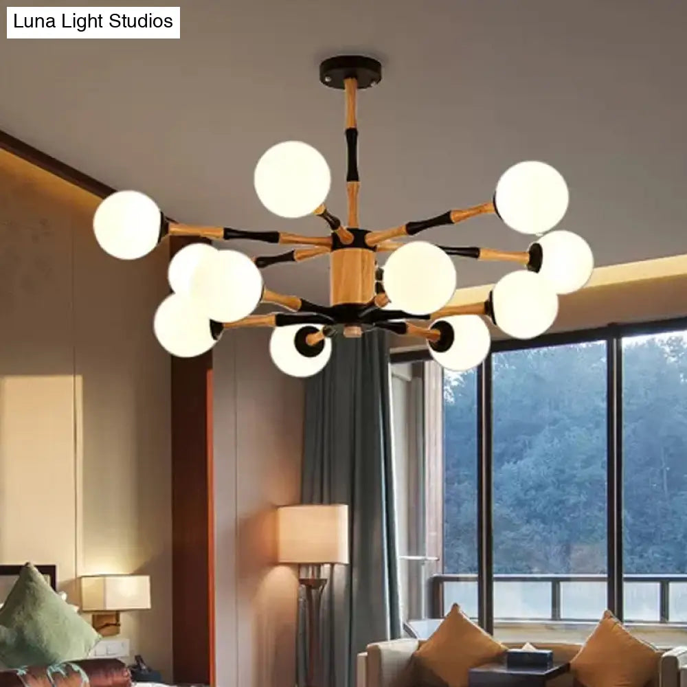 Contemporary Wooden Sputnik Chandelier - 6/8/12 Lights Hanging Pendant Lamp For Bedroom