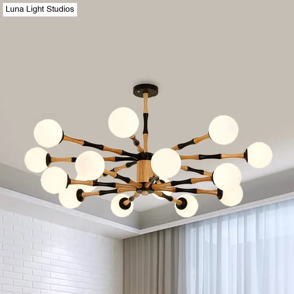 Contemporary Wooden Sputnik Chandelier - 6/8/12 Lights Hanging Pendant Lamp For Bedroom