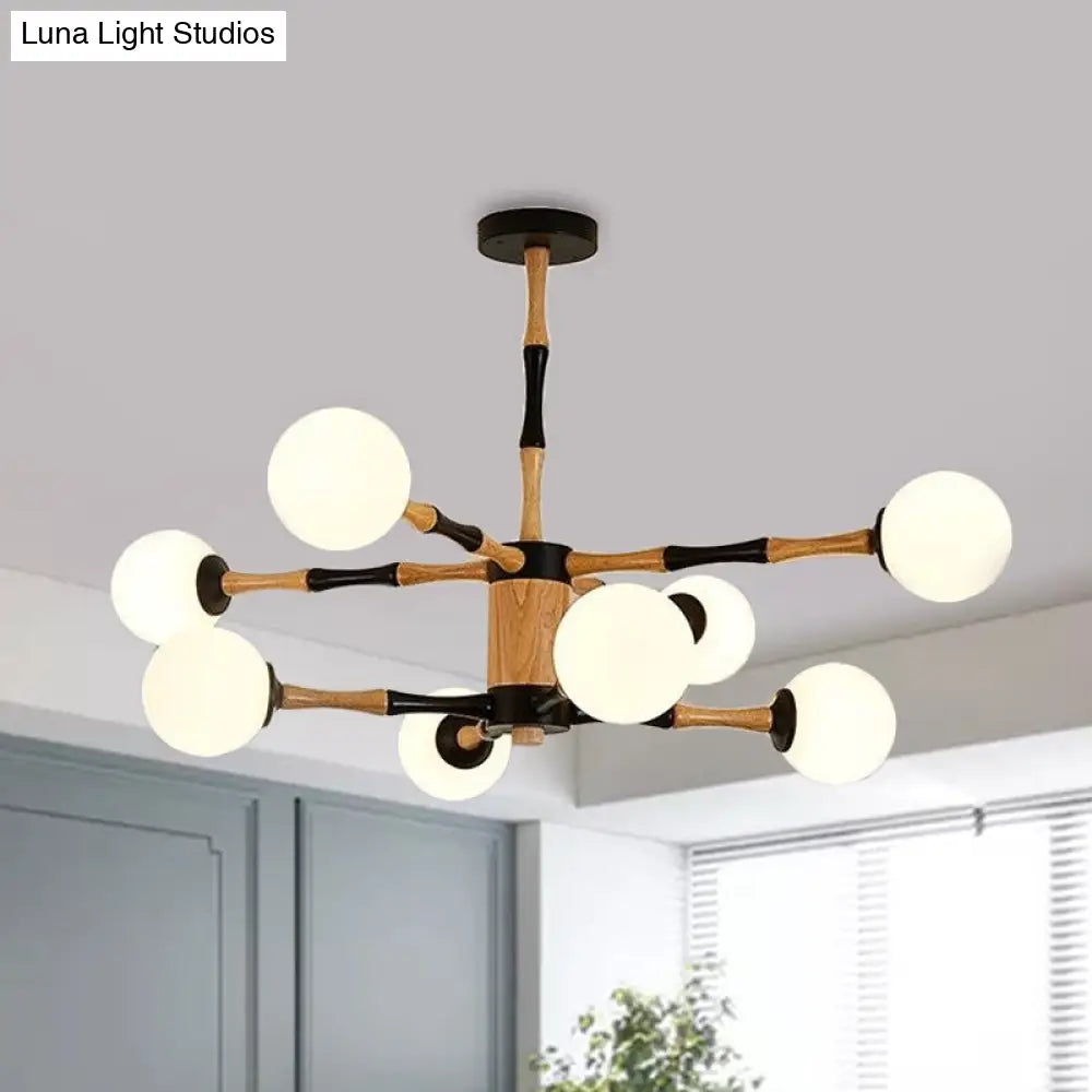 Contemporary Wooden Sputnik Chandelier - 6/8/12 Lights Hanging Pendant Lamp For Bedroom