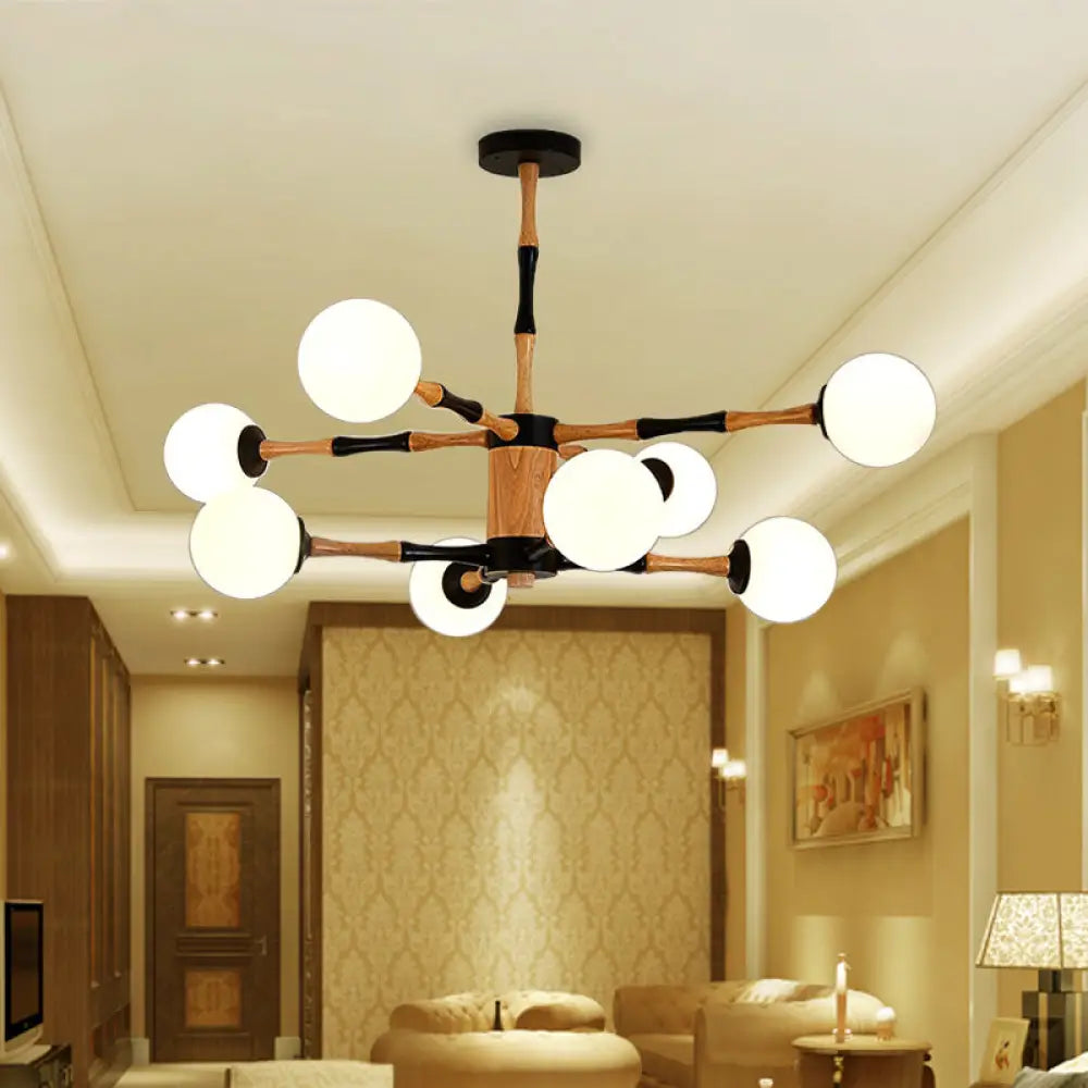 Contemporary Wooden Sputnik Chandelier - 6/8/12 Lights Hanging Pendant Lamp For Bedroom 8 / Black