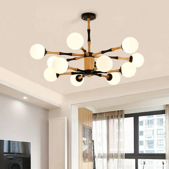 Contemporary Wooden Sputnik Chandelier - 6/8/12 Lights Hanging Pendant Lamp For Bedroom 12 / Black