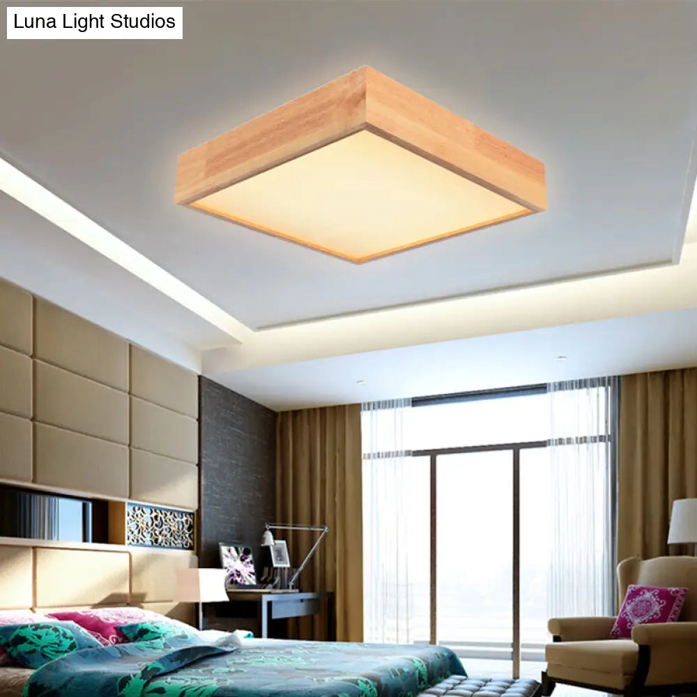 Contemporary Wooden Square Led Ceiling Light Fixture - Wide 1 - Light Flush Mount Lamp In Warm/White