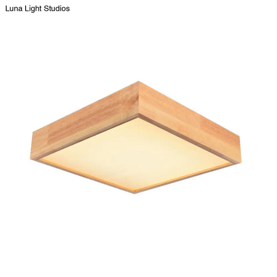 Contemporary Wooden Square Led Ceiling Light Fixture - Wide 1-Light Flush Mount Lamp In Warm/White