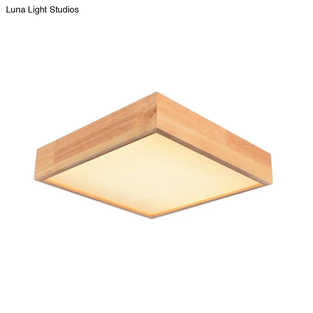 Contemporary Wooden Square Led Ceiling Light Fixture - Wide 1 - Light Flush Mount Lamp In Warm/White