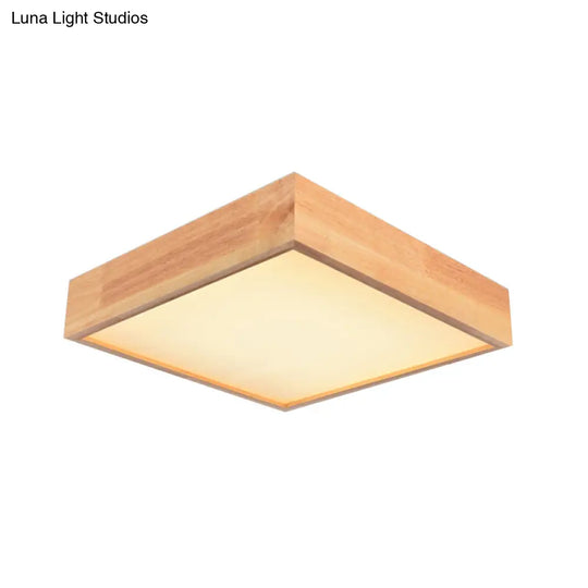 Contemporary Wooden Square Led Ceiling Light Fixture - Wide 1 - Light Flush Mount Lamp In Warm/White